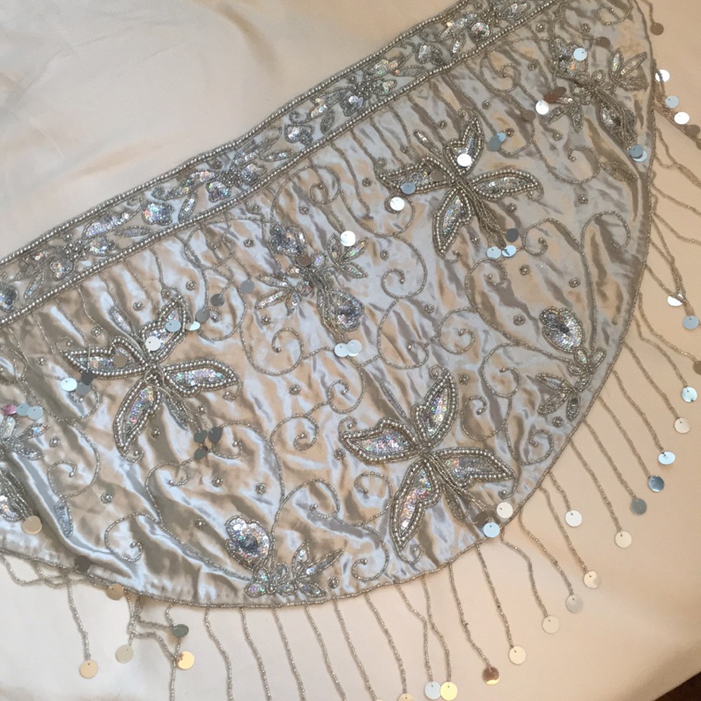 Silver belly dance hip scarf